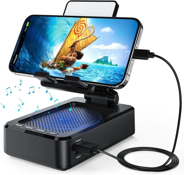 Cell Phone Stand with Wireless Bluetooth Speaker and Charging, Anti-Slip Base HD