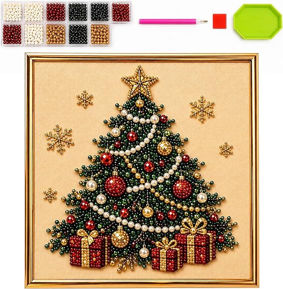 Atsy DIY Christmas Pearl Diamond Painting Art Kit with Frame,Home Wall Decor Art Craft Kit, Christmas Pearl Beads Art Craft for Beginners & Adults,Handmade Home Decoration Gift(10 * 10inch)(D-d)